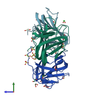 PDB entry 4zxe coloured by chain, side view.