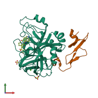 PDB entry 4zxx coloured by chain, front view.