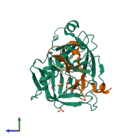 PDB entry 4zxx coloured by chain, side view.