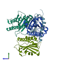 PDB entry 4zy8 coloured by chain, side view.