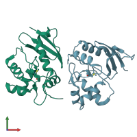 PDB entry 4zyg coloured by chain, front view.