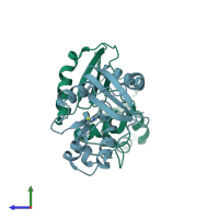 PDB entry 4zyg coloured by chain, side view.