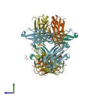 PDB entry 4zyk coloured by chain, side view.