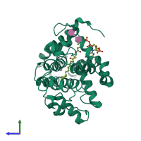 PDB entry 4zyo coloured by chain, side view.