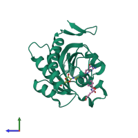 PDB entry 4zyt coloured by chain, side view.
