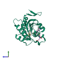 PDB entry 4zyy coloured by chain, side view.