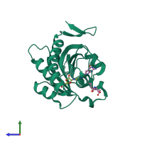 PDB entry 4zz0 coloured by chain, side view.
