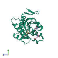 PDB entry 4zz1 coloured by chain, side view.