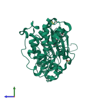 PDB entry 4zzm coloured by chain, side view.