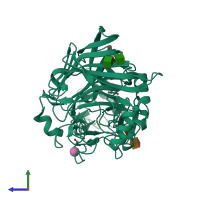 PDB entry 4zzv coloured by chain, side view.