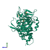 PDB entry 5a00 coloured by chain, side view.