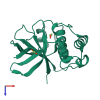 Monomeric assembly 1 of PDB entry 5a0d coloured by chemically distinct molecules, top view.