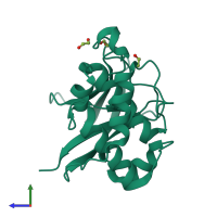 Monomeric assembly 2 of PDB entry 5a0d coloured by chemically distinct molecules, side view.