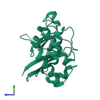 Monomeric assembly 3 of PDB entry 5a0d coloured by chemically distinct molecules, side view.
