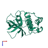 Monomeric assembly 3 of PDB entry 5a0d coloured by chemically distinct molecules, top view.