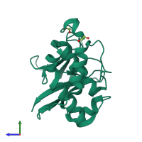Monomeric assembly 4 of PDB entry 5a0d coloured by chemically distinct molecules, side view.