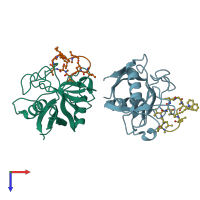 PDB entry 5a0e coloured by chain, top view.