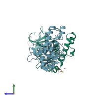 PDB entry 5a0l coloured by chain, side view.