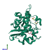 PDB entry 5a0n coloured by chain, side view.