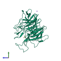 PDB entry 5a10 coloured by chain, side view.