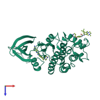 Monomeric assembly 1 of PDB entry 5a14 coloured by chemically distinct molecules, top view.