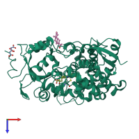 Monomeric assembly 1 of PDB entry 5a1p coloured by chemically distinct molecules, top view.