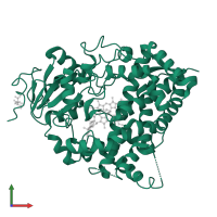 Cytochrome P450 3A4 in PDB entry 5a1p, assembly 1, front view.