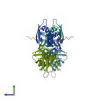 PDB entry 5a2p coloured by chain, side view.