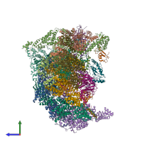 PDB entry 5a31 coloured by chain, side view.