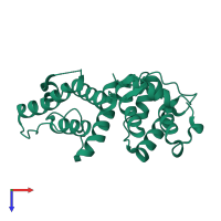 Monomeric assembly 1 of PDB entry 5a37 coloured by chemically distinct molecules, top view.