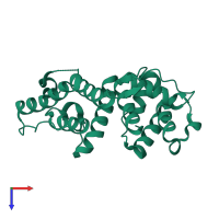 Monomeric assembly 2 of PDB entry 5a37 coloured by chemically distinct molecules, top view.