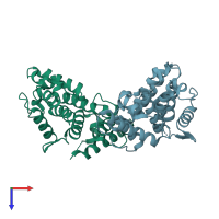 PDB entry 5a37 coloured by chain, top view.