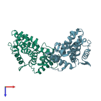 PDB entry 5a38 coloured by chain, top view.