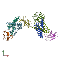 PDB entry 5a40 coloured by chain, front view.