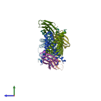 PDB entry 5a40 coloured by chain, side view.