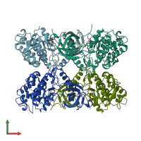 PDB entry 5a4l coloured by chain, front view.