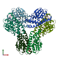 PDB entry 5a4v coloured by chain, front view.