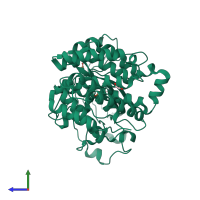 PDB entry 5a61 coloured by chain, side view.