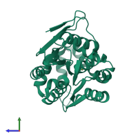 PDB entry 5a62 coloured by chain, side view.