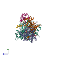 PDB entry 5a63 coloured by chain, side view.