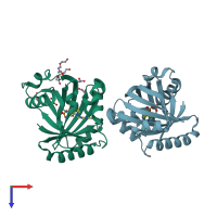 PDB entry 5a64 coloured by chain, top view.