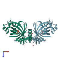 PDB entry 5a66 coloured by chain, top view.