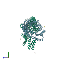 PDB entry 5a6c coloured by chain, side view.