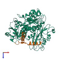 PDB entry 5a6f coloured by chain, top view.