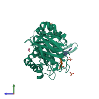 PDB entry 5a6m coloured by chain, side view.