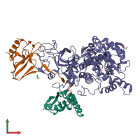 PDB entry 5a6t coloured by chain, front view.