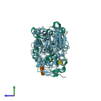 PDB entry 5a6v coloured by chain, side view.