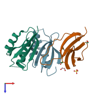 PDB entry 5a6w coloured by chain, top view.