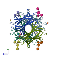 PDB entry 5a6z coloured by chain, side view.