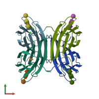 PDB entry 5a70 coloured by chain, front view.